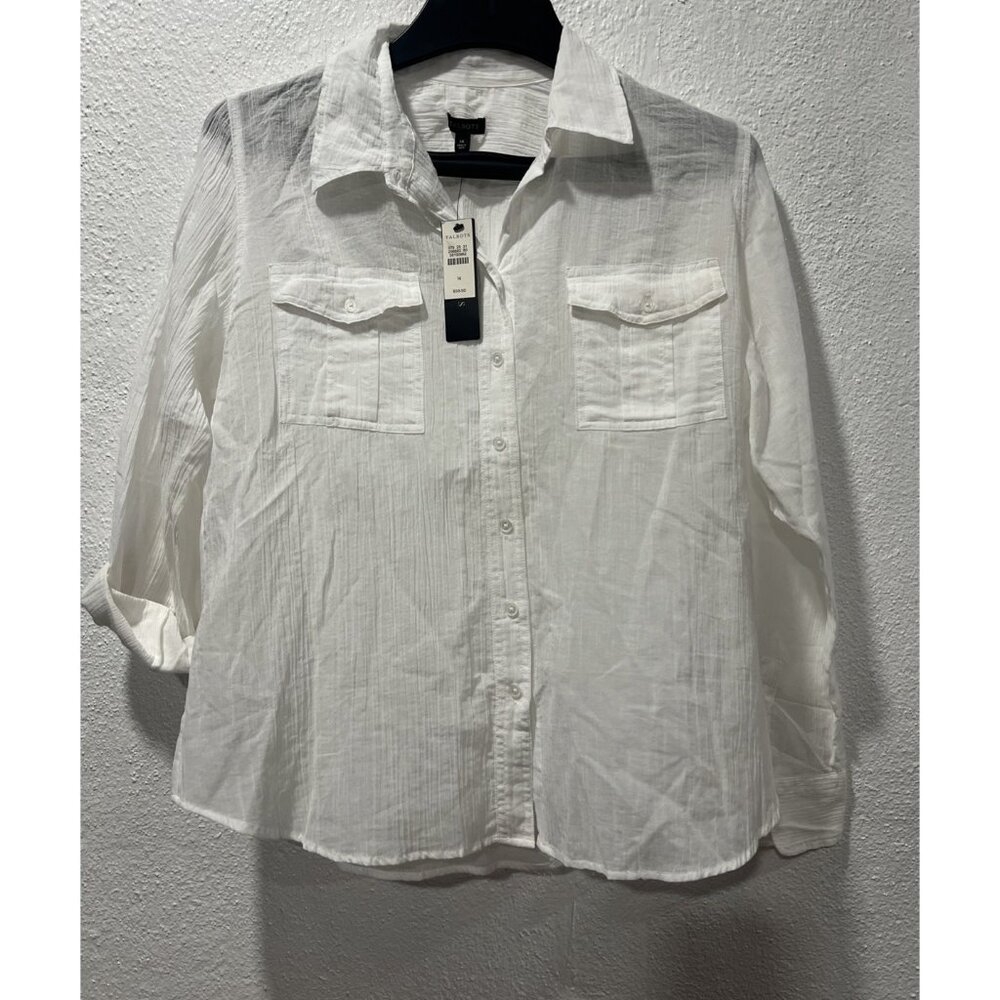 Talbots White Button up Long Sleeve Blouse Size‎ 14 100% Cotton